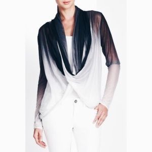BCBG black and white ombré cross-front shirt